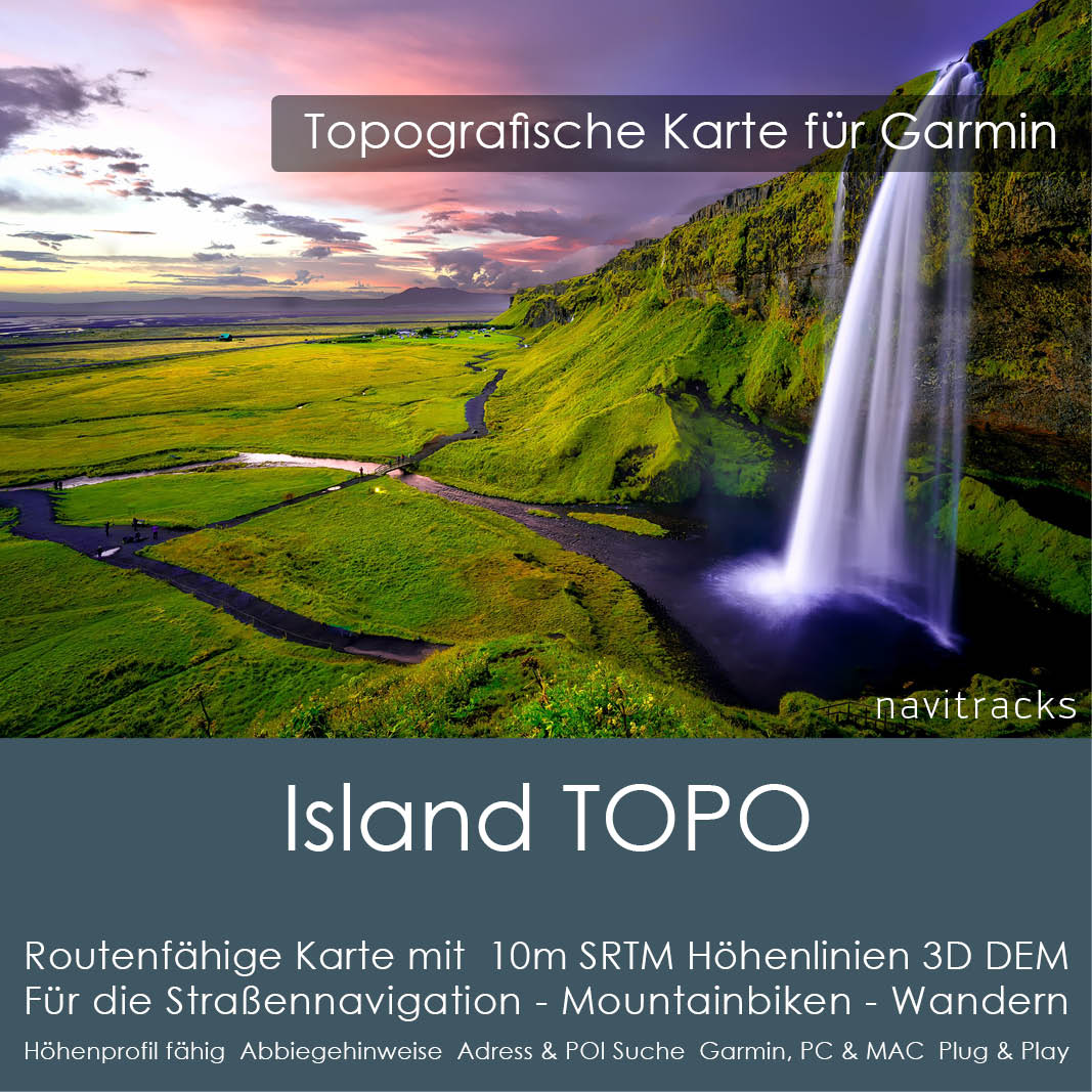 Island Topo GPS Karte Garmin mit 10m SRTM Höhelinien (Download