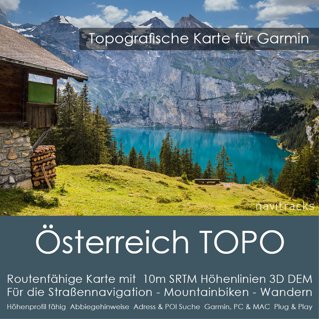 Österreich Topo GPS Karte für Garmin mit 10m SRTM Höhelinien (4GB micro