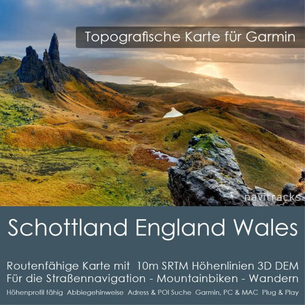 Schottland England Wales Topo GPS Karte Garmin mit 10m Höhenlinien (Download)