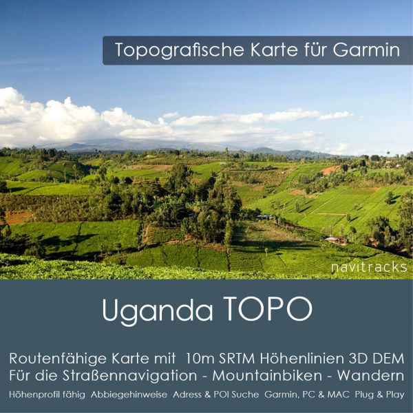 Topo Karte Uganda (Afrika) GPS Karte Garmin mit 10m SRTM DEM Höhelinien (Download)
