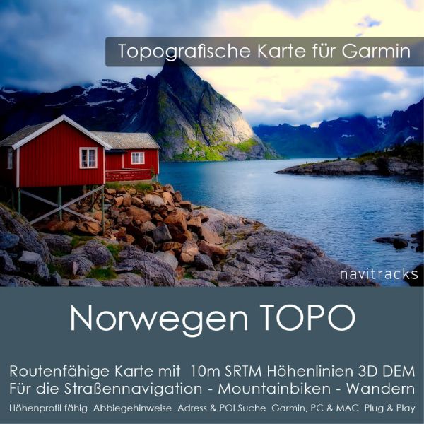Norwegen Topo GPS Karte Garmin mit 10m SRTM Höhelinien (Download)