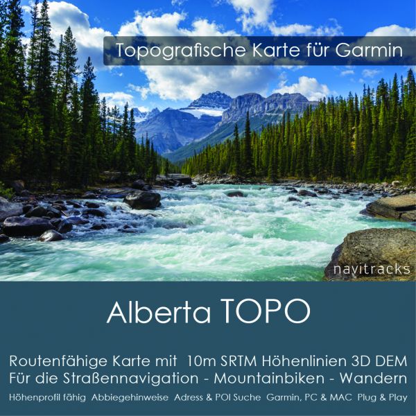 Alberta - Kanada Topo GPS Karte Garmin mit 10m SRTM Höhenlinien (Download)