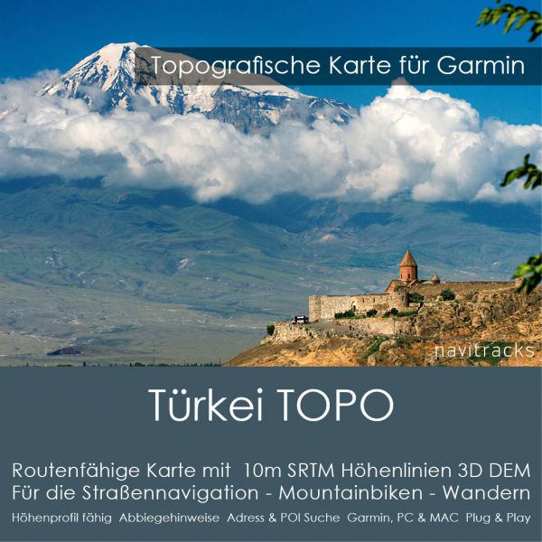 Türkei Topo GPS Karte Garmin. 10m SRTM Höhenlinien (4GB microSD Karte)