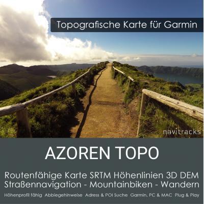 Routingfähige Topo Karte Azoren für Garmin mit SRTM Höhenlinien & 3D Hillshading. Sofort-Download inkl. Windows & Mac Installation.