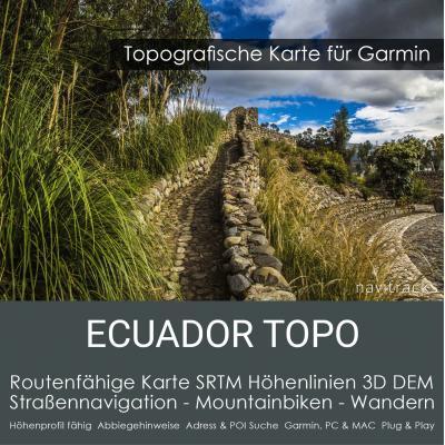 Routingfähige Topo Karte Ecuador für Garmin mit SRTM Höhenlinien & 3D Hillshading. Sofort-Download inkl. Windows & Mac Installation.