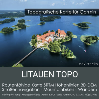 Routingfähige Topo Karte Litauen für Garmin mit SRTM Höhenlinien & 3D Hillshading. Sofort-Download inkl. Windows & Mac Installation.