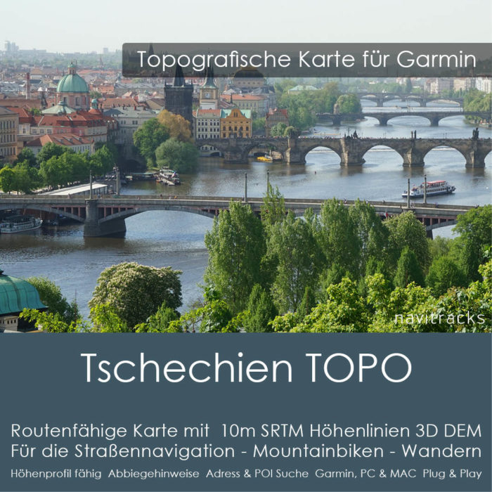Tschechien Topo GPS Karte Garmin. 10m SRTM Höhenlinien (4GB microSD Karte)