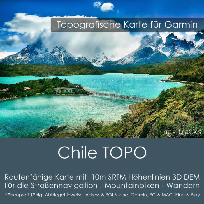 Topo Karte Chile (Südamerika) GPS Karte Garmin mit 10m SRTM Höhelinien (Download)