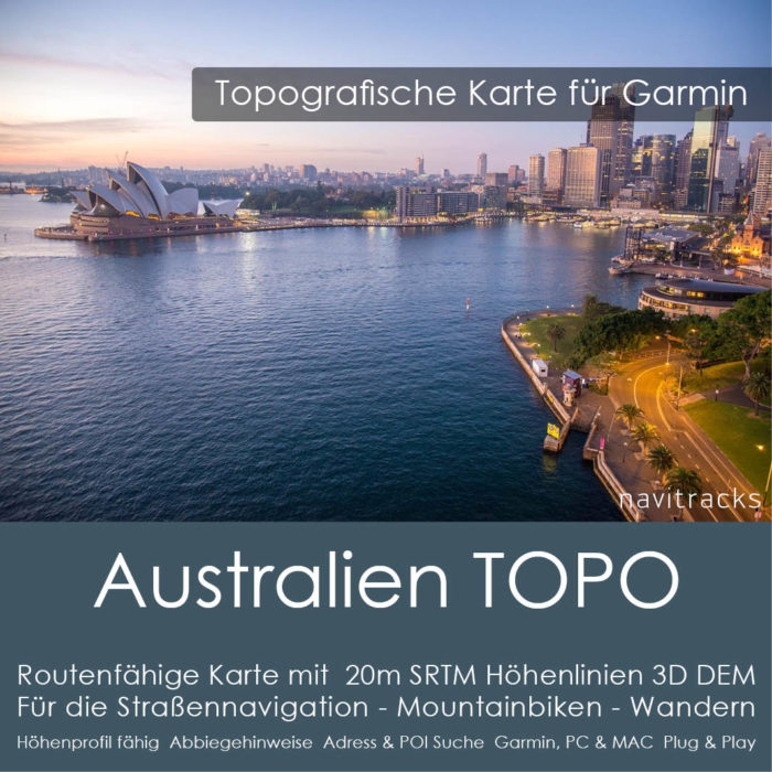 Australien Topo GPS Karte Garmin mit 20m SRTM Höhelinien (Download)