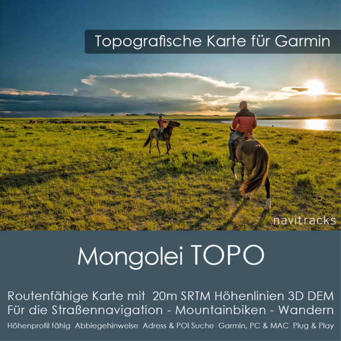 Topo Karte Mongolei (Asien) GPS Karte Garmin mit 20m SRTM Höhelinien (Download)